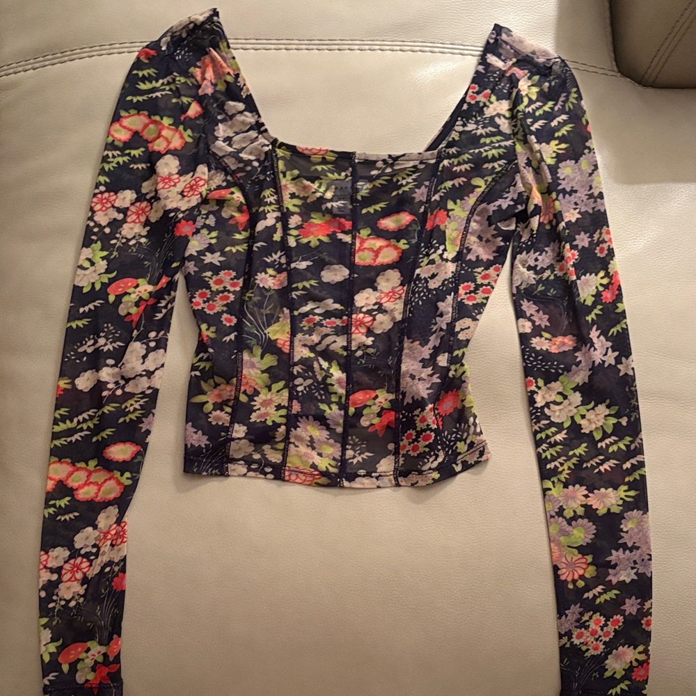 Sheer Floral Long Sleeve Women's Top